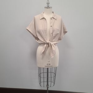 Cream short sleeve button down